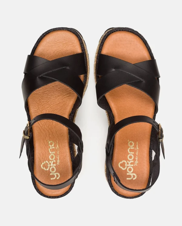 Yokono Wedge Sandal LANZAROTE-003 Black Sale